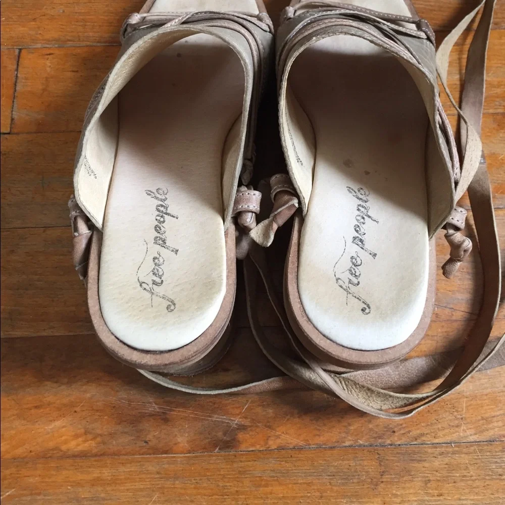Free People Beige Tan Suede Wrap Wedge Sandals